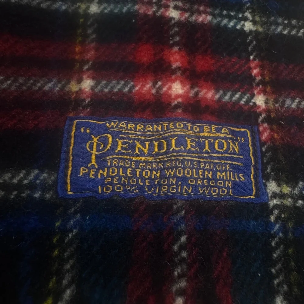 Vintage 1930s Pendleton Woolen Mills Plaid Blanket Navy Red 100% Virgin Wool